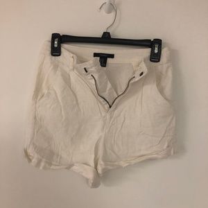 Cream High-Waisted Linen Shorts